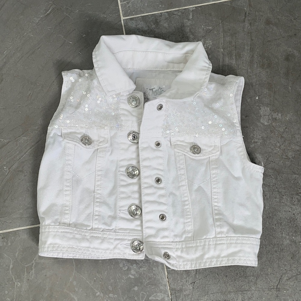 Justice girls white denim vest with sequins